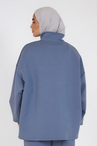 The Comfy Zip Sweatshirt in Washed Blue