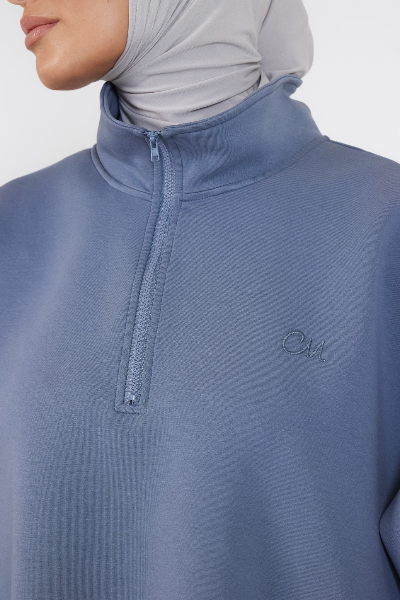 The Comfy Zip Sweatshirt in Washed Blue
