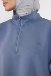 The Comfy Zip Sweatshirt in Washed Blue