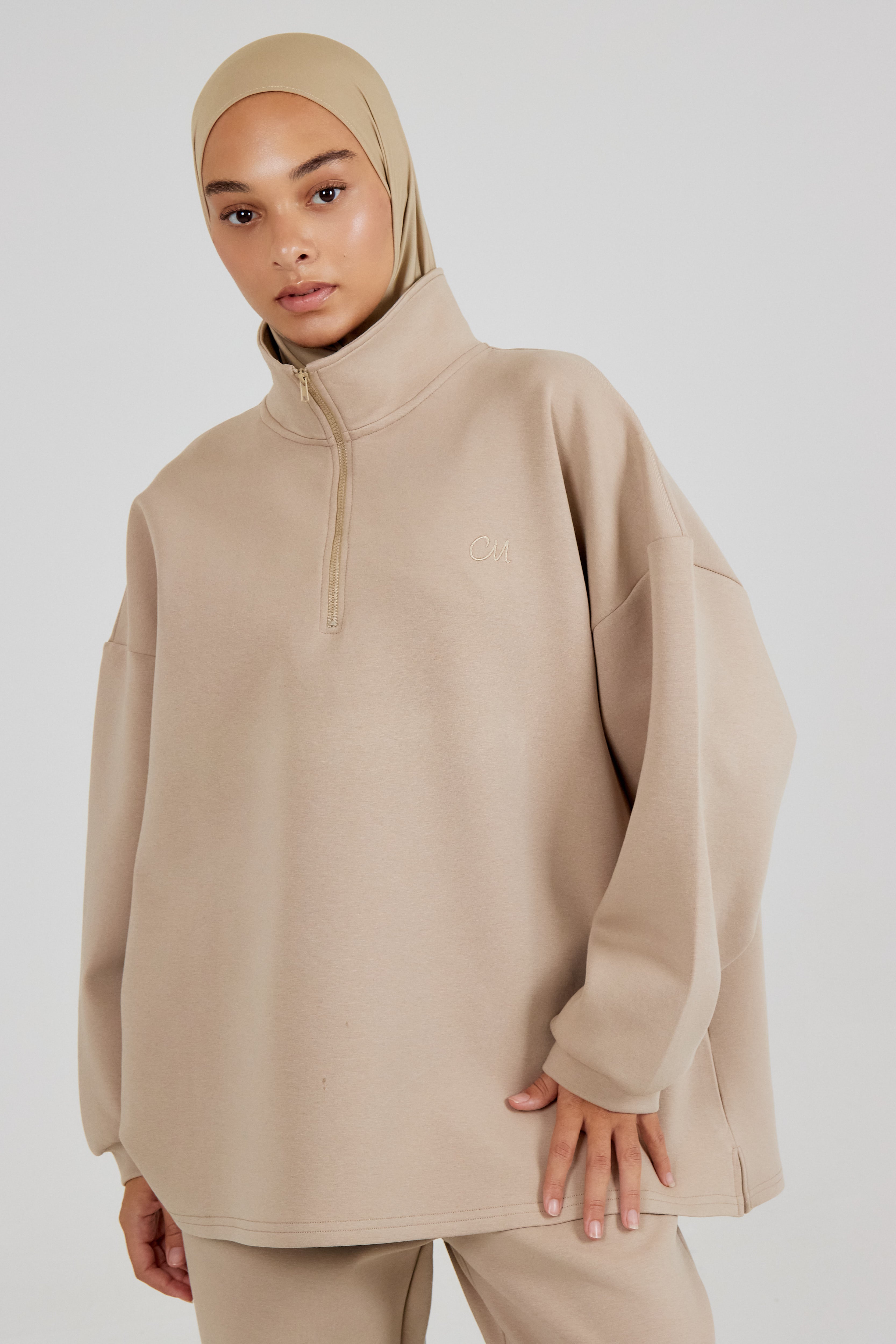 The Comfy Beige Zip Sweatshirt