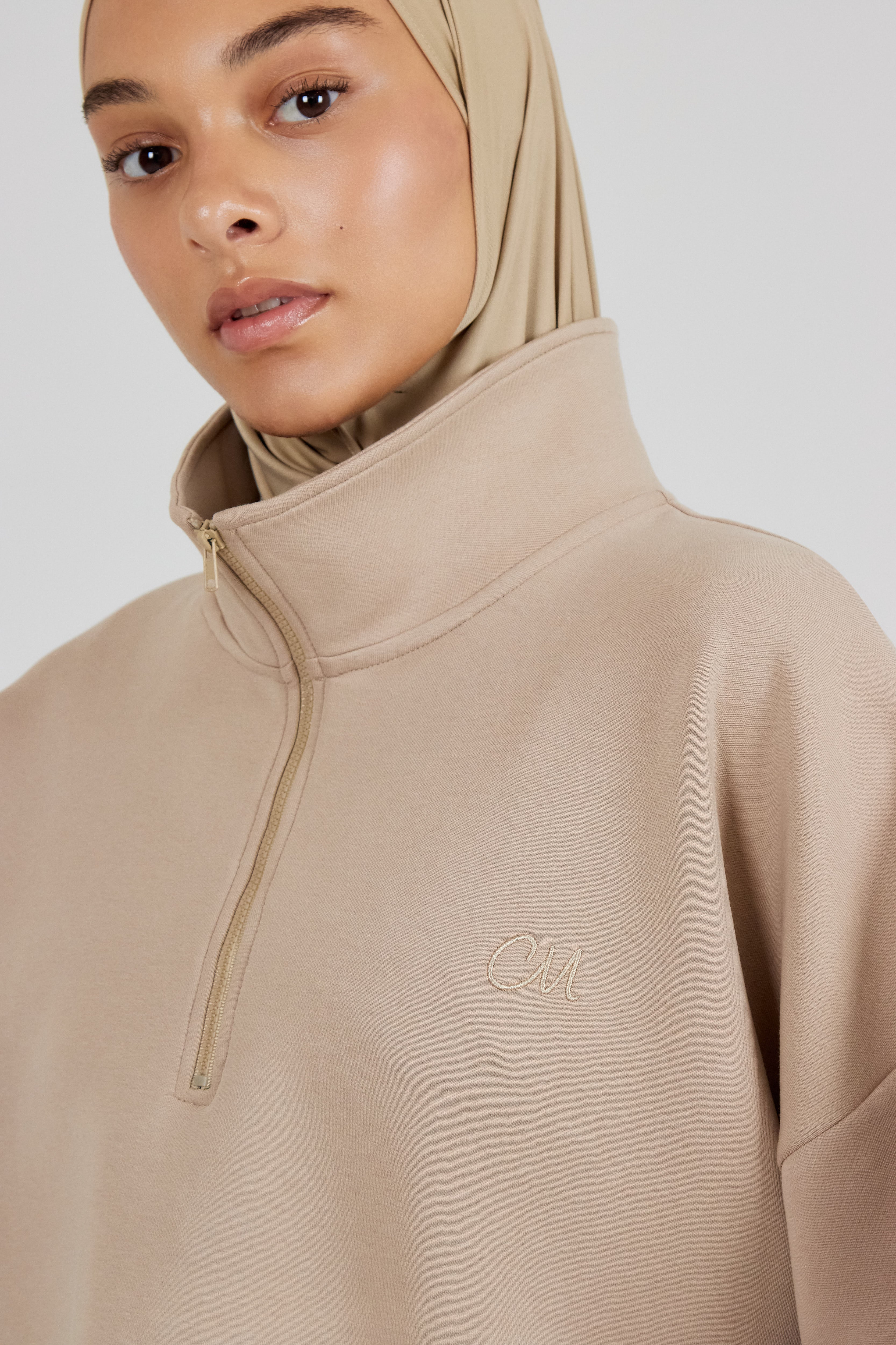 The Comfy Beige Zip Sweatshirt