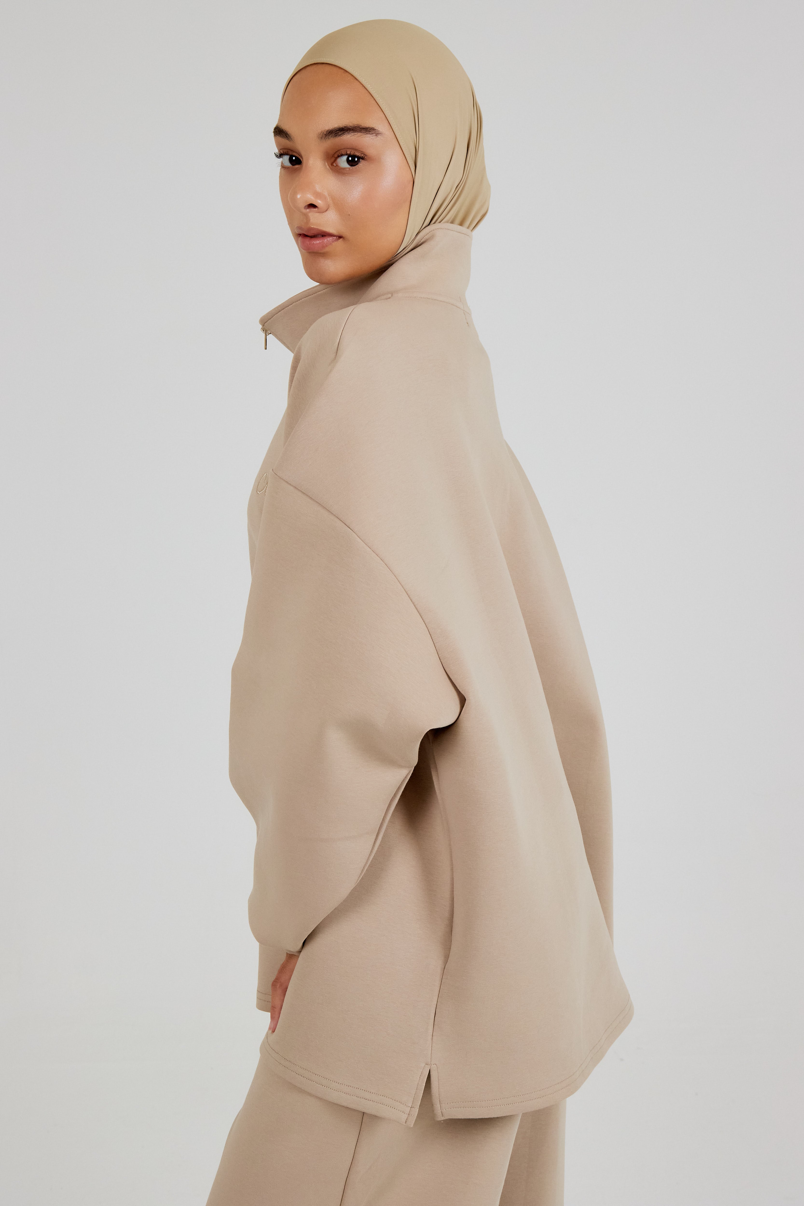 The Comfy Beige Zip Sweatshirt