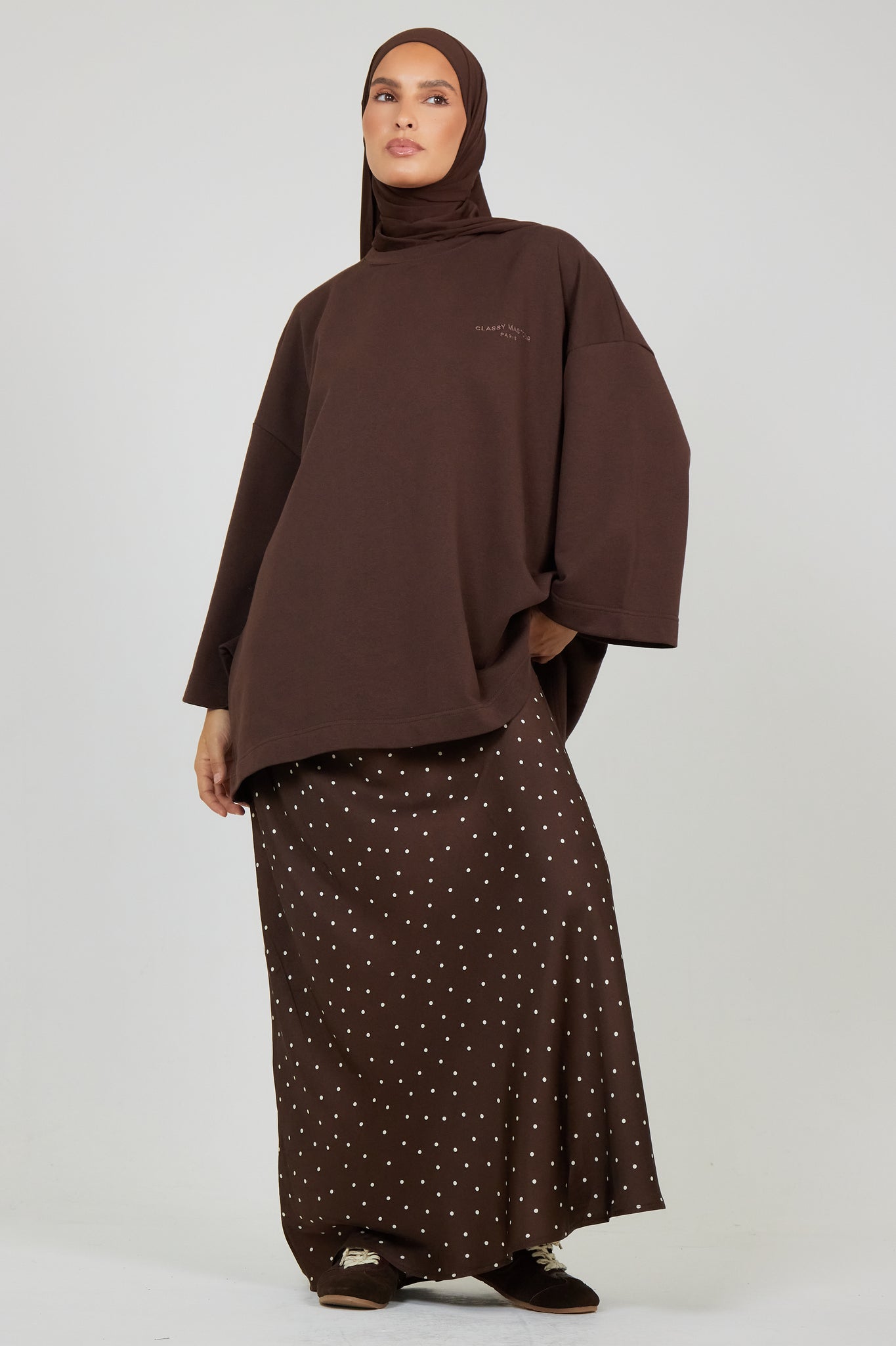 La Jupe Satin Pois Brun